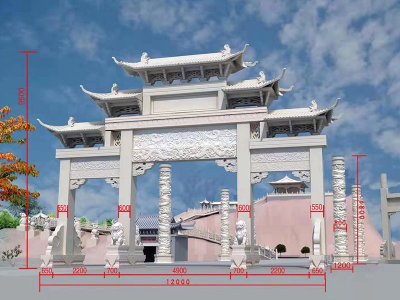 三门五楼芝麻白石牌坊设计图